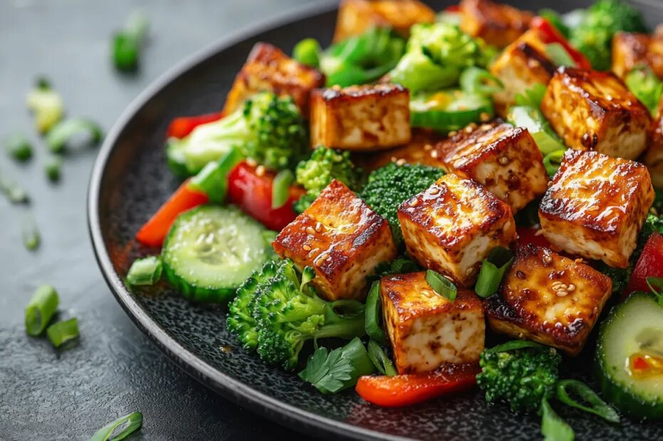 Легкий и яркий: низкоуглеводный салат с тофу для новогоднего стола